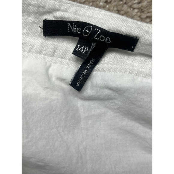 NIC&ZOE White Linen Blend Pleated Skirt Striped Hem Cottagecore Prairie Size 14P - Picture 4 of 10
